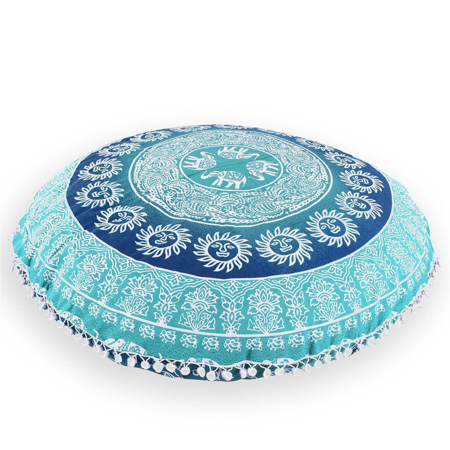 Indian Mandala Square Floor Cushion Cover Cotton Fabric Mandala Flower Design 
